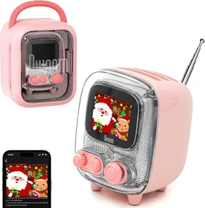 Divoom Tiivoo-2 Portable Bluetooth Speaker with FM Radio Pixel Art Retro Mini Small Cute portable Wireless Speaker White Noise Vintage Decor Suitable for Party Office Desk Home Bedroom Kitchen Gifts for Women Men Smartphone Audio Sound System Light Pink