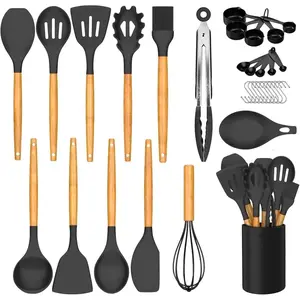 Kitchen Cooking Silicone Utensils Set, Black Rubber Spatula Cookware Accessories For Home, Chef Decor Appliances, Nonstick Heat Resistant Silicona can withstand temperatures up to 446