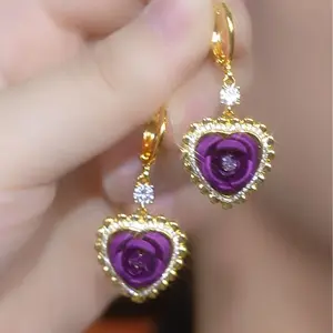 LisiZen Purple Heart Crystal Drop Earrings for Women, 2025 Vintage Luxury Jewelry, Elegant Palace Style Statement Dangles DZEH4407 Gold Plated Hoop