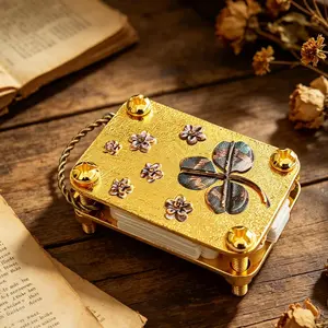 Mini Gold-Plated Flower Press with Clover Design Handcrafted Floral Press Kit for Nature Walks Garden Collecting & Botanical Art Durable Easy Carry Handle