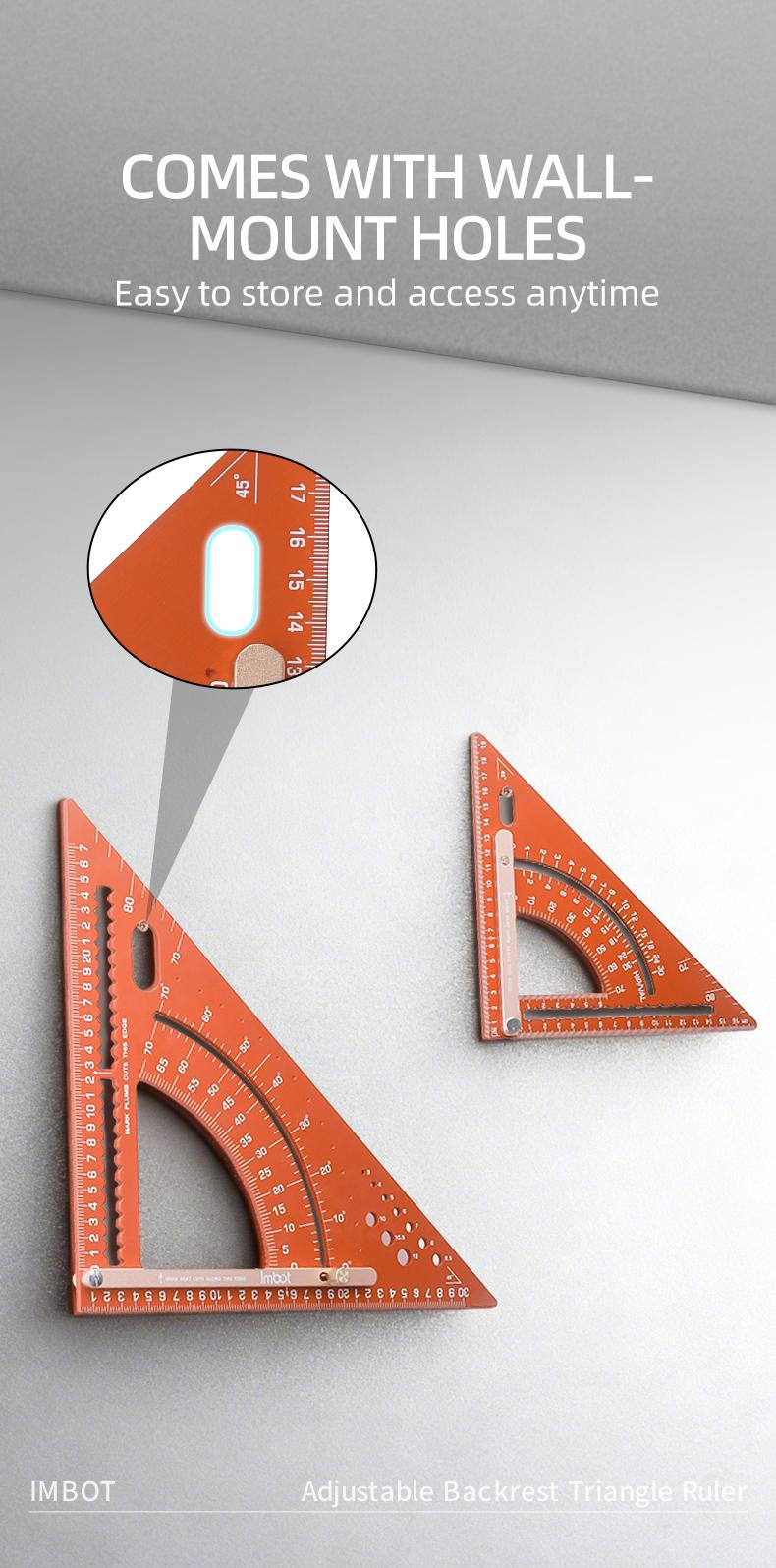 IMBOT Aluminum Alloy Dual Scale Triangular Ruler - High Precision Carpenter's Angle Ruler Multi-Purpose Angle Measurement Multi-Purpose Square Ruler for Woodworking Roofing Tools & Construction Layout