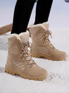 Women's Fashion Outdoor Hiking Boots, High-Top Waterproof Anti-Slip Desert Shoes, Trekking Camping Shoes, Winter Sporty Patchwork Snow Boots