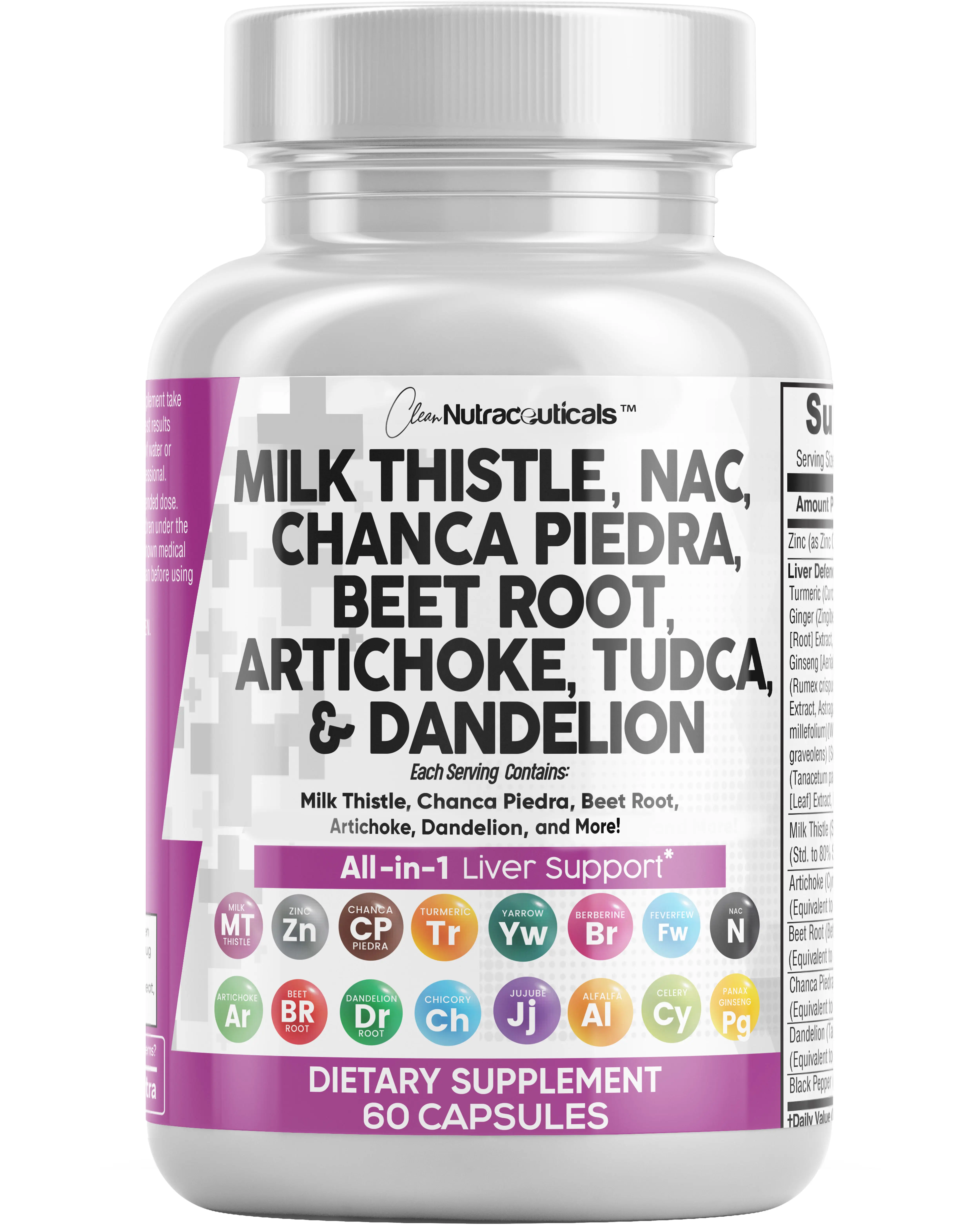 Milk Thistle NAC Chanca Piedra Beet Root Artichoke Dandelion Root - Liver Cleanse Detox & Repair Supplement TUDCA Capsules Pills Clean Nutra