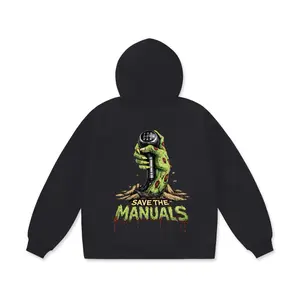 Oversized Heavyweight Zombie Hoodie with Save The Manuals Graphic Design for Unisex Streetwear Womenswear Long Sleeve