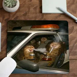 Chill Street Cat Squad Design Gaming Mouse Pad, Humorous Desk Mat for Gamers, Desktop Decorative Protective Pad, Rubber Anti-slip Lockedge Work Pad, Suitable for Laptop, Desktop Computer Games, Work, Family, Gaming Mousepad