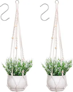 2 Pack Macrame Plant Hanger Indoor,Hanging Plant Holder with 5 Arms,No Tassels Windchime Style,Boho Home Decor