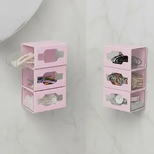 6-Pack Wall Mounted Hair Tie Organizer & Mini Storage Bins – Compact Adhesive Dispenser for Bobby Pins, Hair Clips, Floss & Cotton Swabs – No-Drill Floating Bathroom Vanity Organization (Pink)