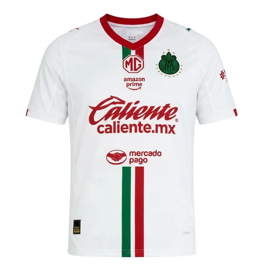 New Chivas 2025 26 t-shirt football jersey (unnumbered): white home shirt, short-sleeved.