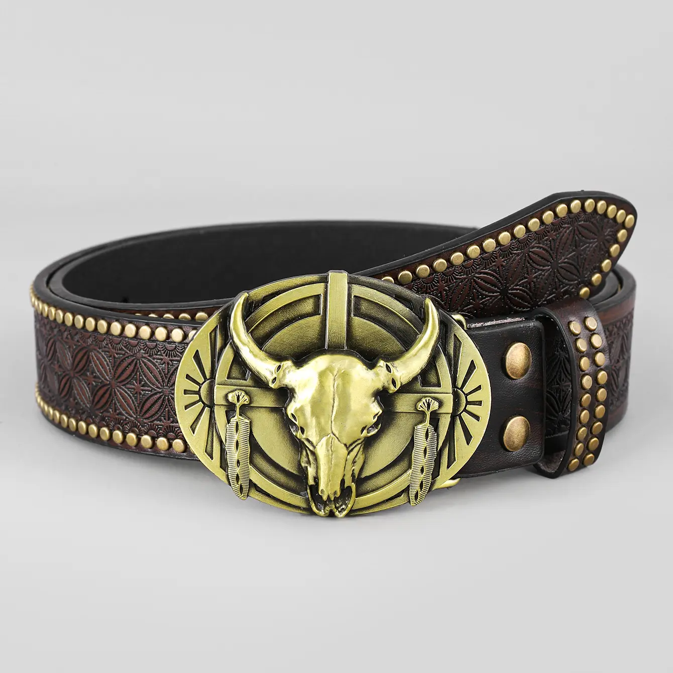 Punk Western Belt Rhinestone Bull Buckle PU Leather Wide Style Unisex LALATCH Punk Belt Cowboy Belts for Men Women, PU Leather  main image 3