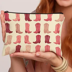 1pc Western Art  Print Cosmetic Bag -  Pink Cowgirl Boots Pattern Rustic Country Design  Lightweight Travel Makeup Organizer, Portable Toiletry Pouch with Zipper Closure, Stylish and Functional Storage Solution, Perfect Gift for Women and Girls