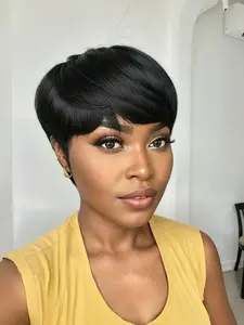 Short Pixie Cut Wigs for Black Women, Gorgeous Fluffy Wigs with Bangs, Synthetic Hair for Party, Daily Use, Pre Cut Wigs