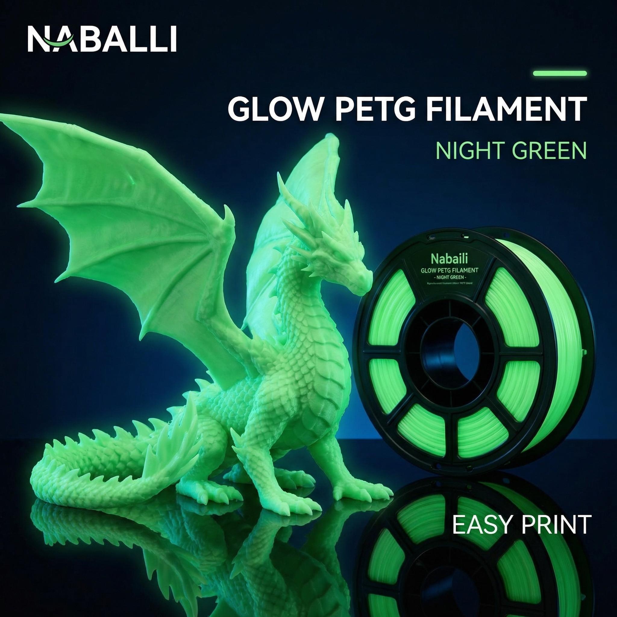 Nabaill 3D Filament PETG Glow-in-the-Dark Green Fast Print - PETG BASIC Settings for 3D Printing Projects