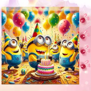 5D DIY Full Drill Round Diamond Painting - Diamond Art Kits Minion Birthday Mosaic, Canvas - DIY Decorative Painting, Home Wall Art, Suitable for Halloween, Christmas, Birthday, and Anniversary Gifts