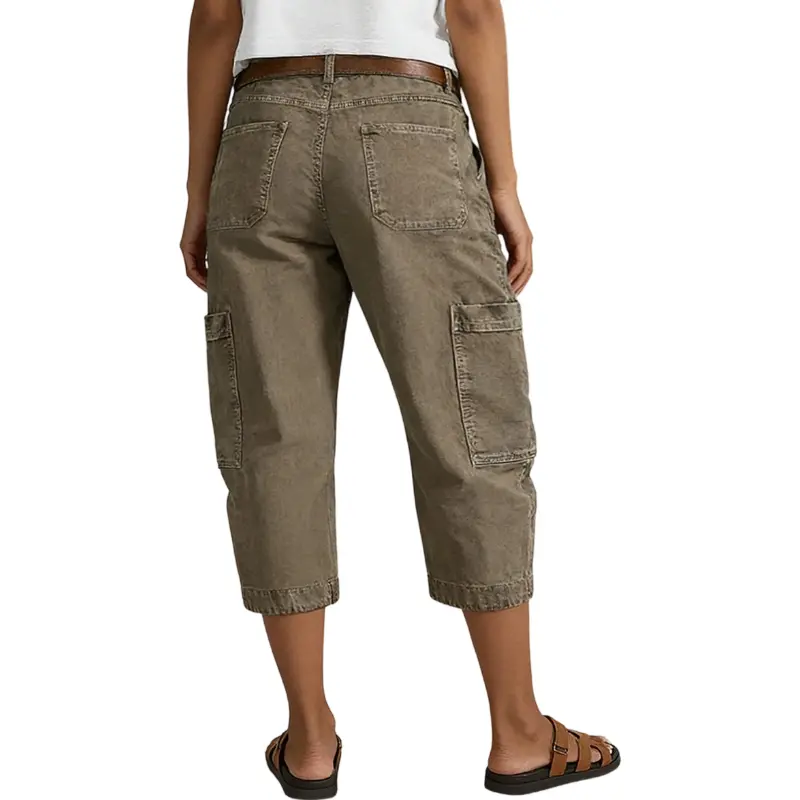 Flamingals Patch Pocket Seam Front Mid Rise Straight Leg Capri Pants Womenswear Stretchy 18.9" Inseam
