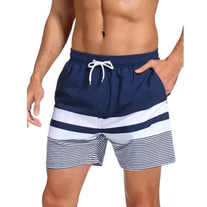 SILKWORLD Mens Swimming Shorts Stripes Summer Bathing Suit Swimwear Beachwear with Pockets Menswear