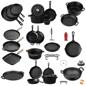 Cast Iron Cookware Set 4 5 6 Piece Skillets Dutch Oven Casserole Pan Pizza Pan Pre Seasoned Heavy Duty for Stove Oven Camping