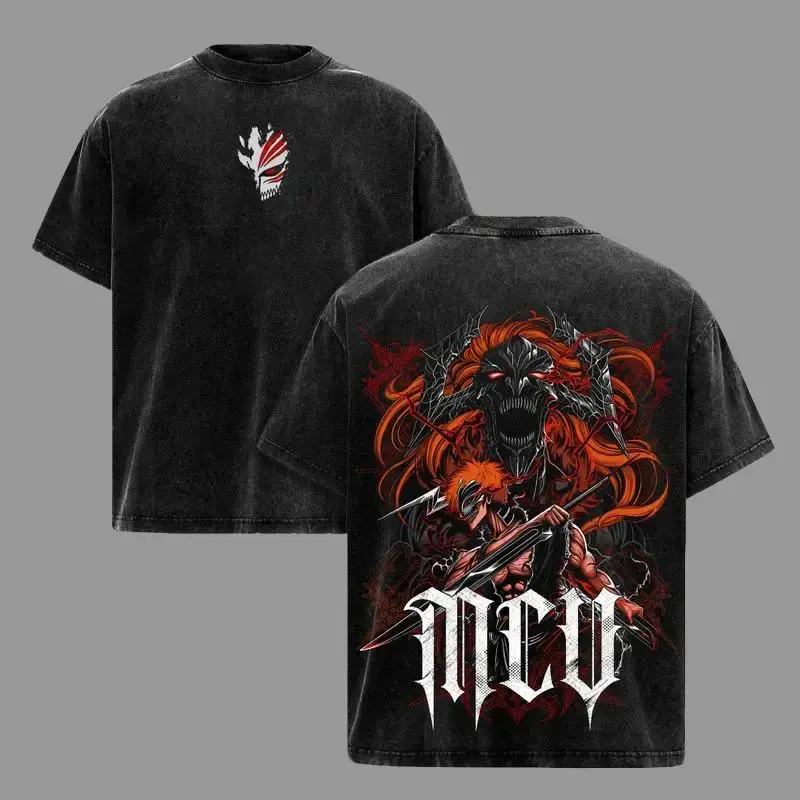 Ichigo Bleach Tee – Ichigo Kurosaki Vintage Washed T-Shirt | Bankai Tensa Zangetsu | TYBW The Calamity Anime Manga Graphic Tee | Heavy Cotton Unisex Oversized Streetwear Top
