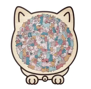 Cute Cat Shaped Wooden Puzzle, 100+ Pieces Irregular Animal Jigsaw, Handmade DIY Stress Relief Toy, Unique Gift for Cat Lovers