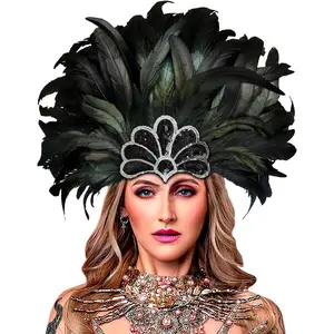 HOMELEX Women's Black Feather Headpiece Carnival Caribbean Headdress Showgirl Accessories