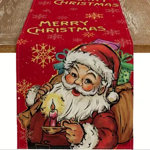 1pc, Santa Claus Red Table Runner, Winter Festival Indoor And Outdoor Home Table Decoration