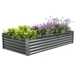 A ANLEOLIFE 8X4X1.5 ft Galvanized Raised Garden Beds Outdoor, Rectangular Metal Planter Box for Planting Vegetables Flowers Herb, Anti-Rust & Easy-Setup, Quartz Grey