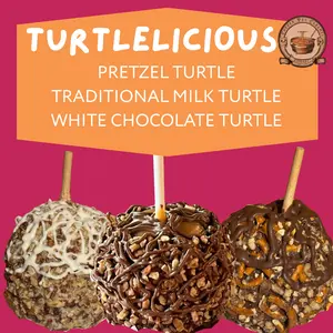 TurtleLicious Gourmet 3 Pack: All Pecans - Pretzel, Traditional Milk, & White Chocolate Flavors - Handcrafted Caramel Dipped Apples with Nuts - Perfect for Parties or Self-Treating