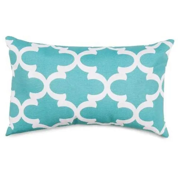 Majestic Home Teal Trellis Print Small Indoor/Outdoor Pillow - Woven Fabric, Plush Fill, UV-Protected, Fade-Resistant Polyester Bedding Accent Pillow