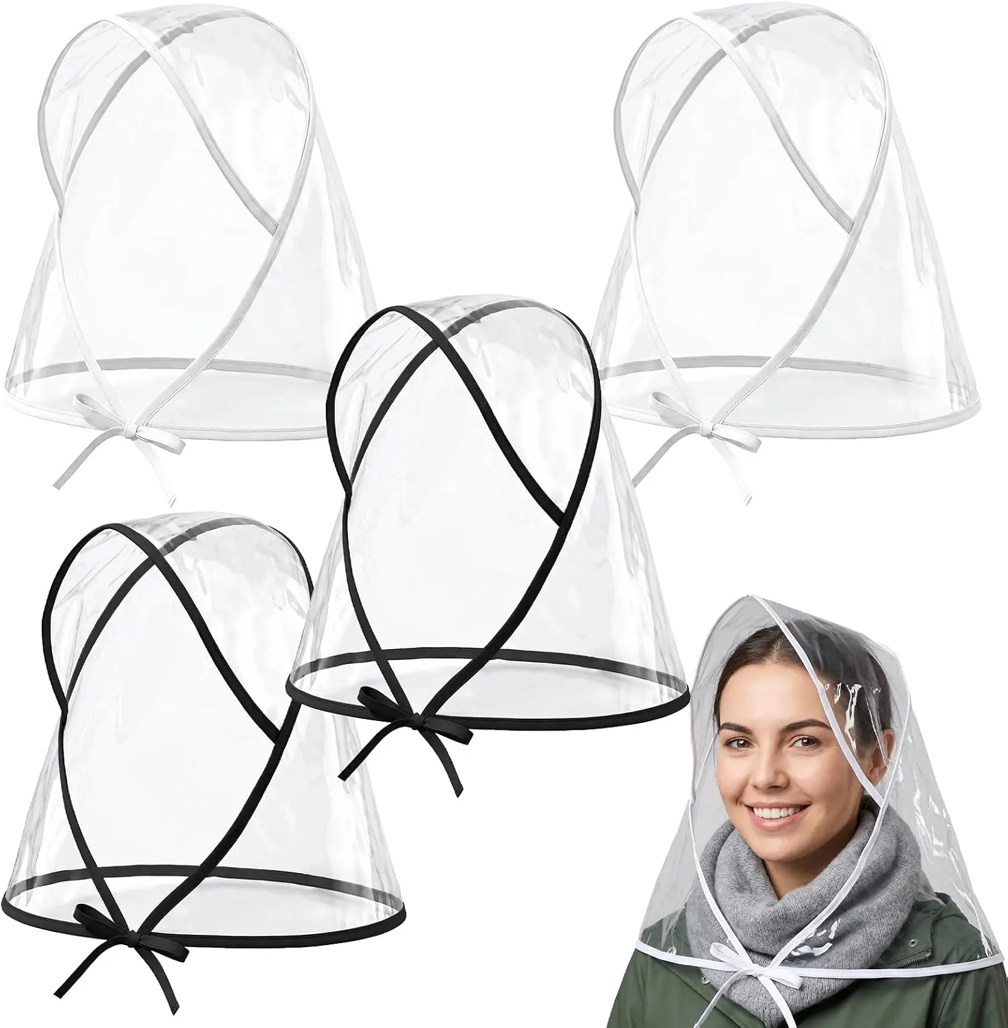 Women's Reusable Clear Waterproof Rain Hats with Visor, 4-Piece Lady Fashion Accessory Rain Wear