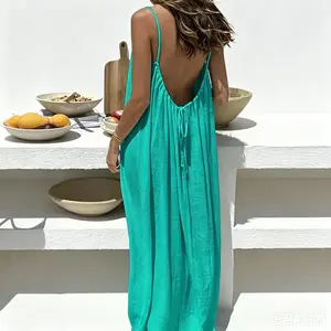 Women's Solid Color Cami Lounge Dress Elegant Sleeveless Long Dress for Summer Ladies Sleepwear Comfortable Stylish Indoor Wear Loungewear Comic