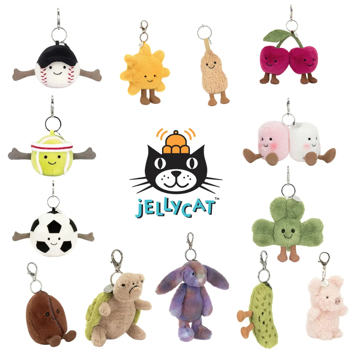 "New" Jellycat Collectible Plush Keychain - Cute Animal/Food Stuffed Charm, Hanging Pendant for Car/Backpack, Gift Accessory