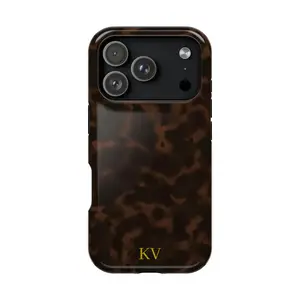 Custom Tortoiseshell Monogram Phone Case for iPhone 17 16 15 14 13 12 11 Plus/Pro/Max & Samsung S26 S25 S24 S23 Ultra, Personalized Initials Luxury Brown Tortoise Print Shockproof Protective Cover, Trendy Minimalist Aesthetic Slim Case for Women