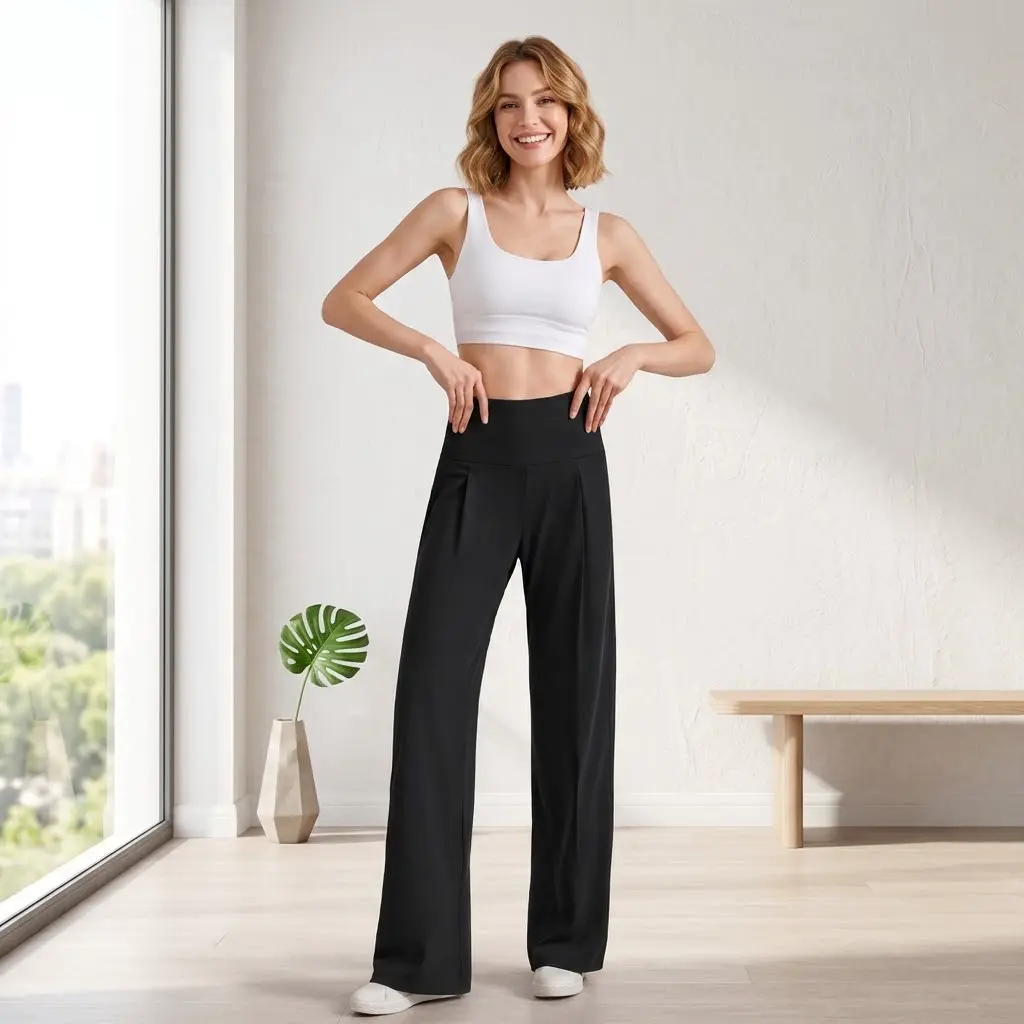 Women's Plus Size High-Waist Tummy Control Yoga Pants - Female, Full Length, Seamless Naked Feeling, Quick-Dry Poly, Straight Legs, Bootcut Option, Loose Drapey Fit, Slimming Athletic Trousers for Workout Run & Casual Use