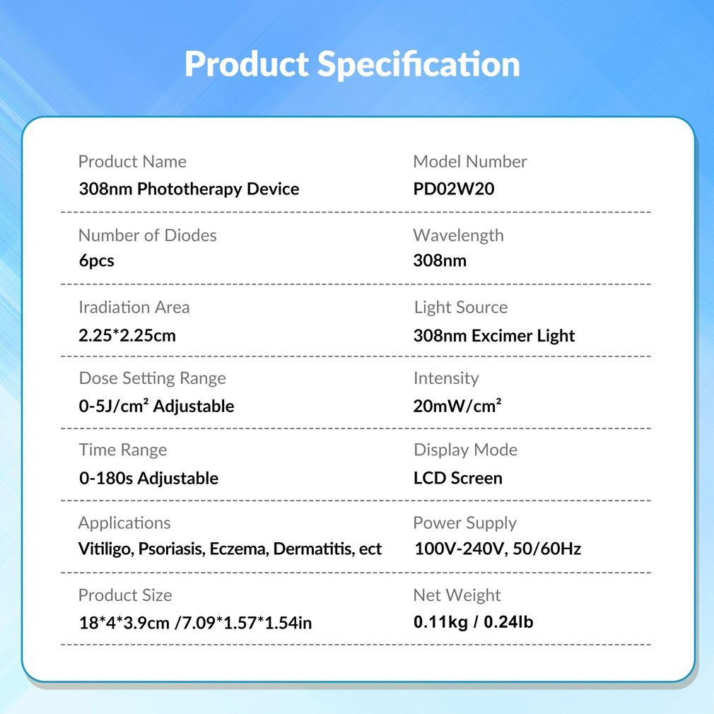 ZJZK 6 Diodes 308nm UVB Excimer Phototherapy Device, 20mW/cm² High Energy Density, Handheld Blue Light Skin Treatment, Targeted Therapy for Vitiligo, Psoriasis, Eczema, Atopic Dermatitis, Portable Home Use for Skin Disorders