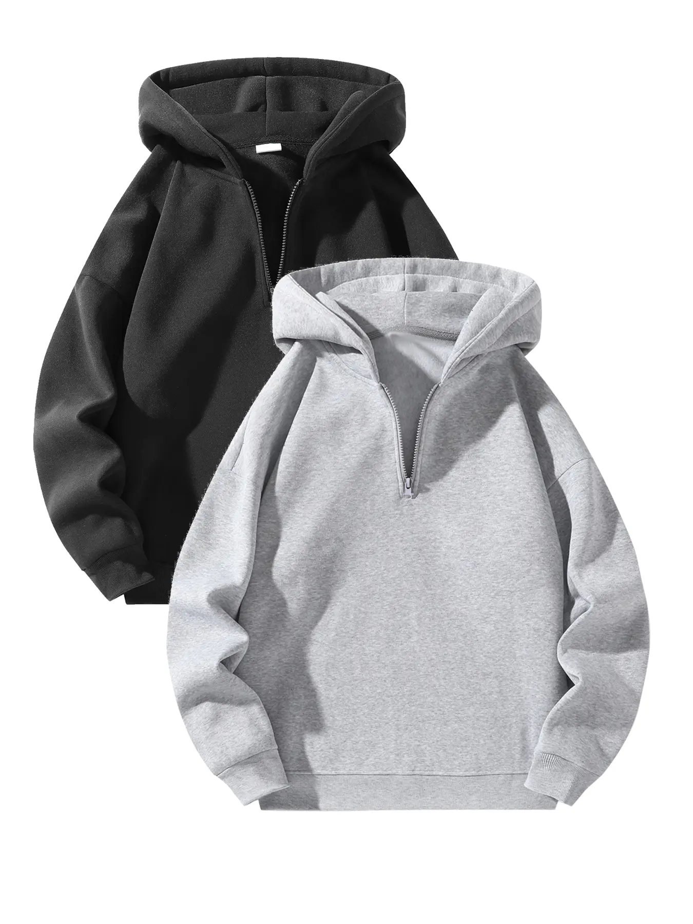 Men's Half-Zip Hoodie, Oversized Soft Cotton Sweatshirt, Plain Long-Sleeve Baggy Relaxed-Fit Pullover for Casual Streetwear, Menswear Pairing with Jeans & Joggers, Tops, Stylish, Longsleeves, Cozy Texture, Baggy Cut