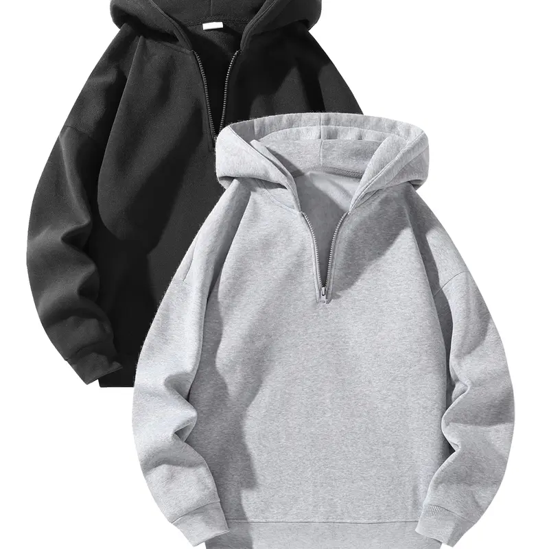 Men’s half-zip hooded pullover sweatshirt – Men’s apparel, men’s hoodie, solid color, warm polyester fabric, long sleeves, regular fit, with hood and pocket, basic casual street style, suitable for all seasons, machine washable, pairs well with jeans and