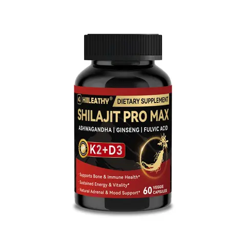 HIILEATHY | Shilajit Pro Max*— Himalayan Shilajit with Fulvic Acid & 84+ Trace Minerals, Panax Ginseng Root, Ashwagandha Root Extract, Vitamin K2 (& D3 — 60 Capsules — USA Made