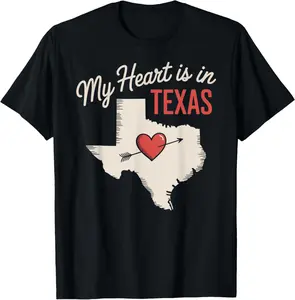 My Heart is in Texas Cute Texas Love T-Shirt Pure Cotton Graphic Tees Menswear Top: Gifts for Men & Women