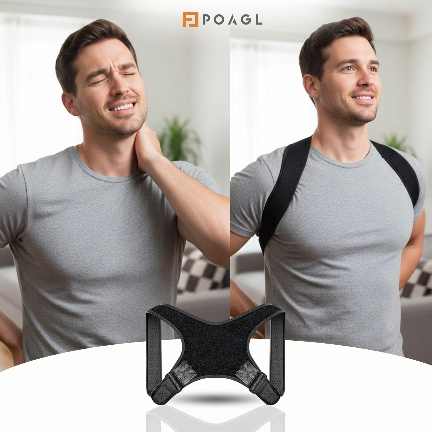 Adjustable Posture Corrector Brace for Men – Universal Fit Upper Back, Shoulder & Clavicle Support, Helps Improve Posture & Relieve Neck, Shoulder & Back Pain (Patented Design)