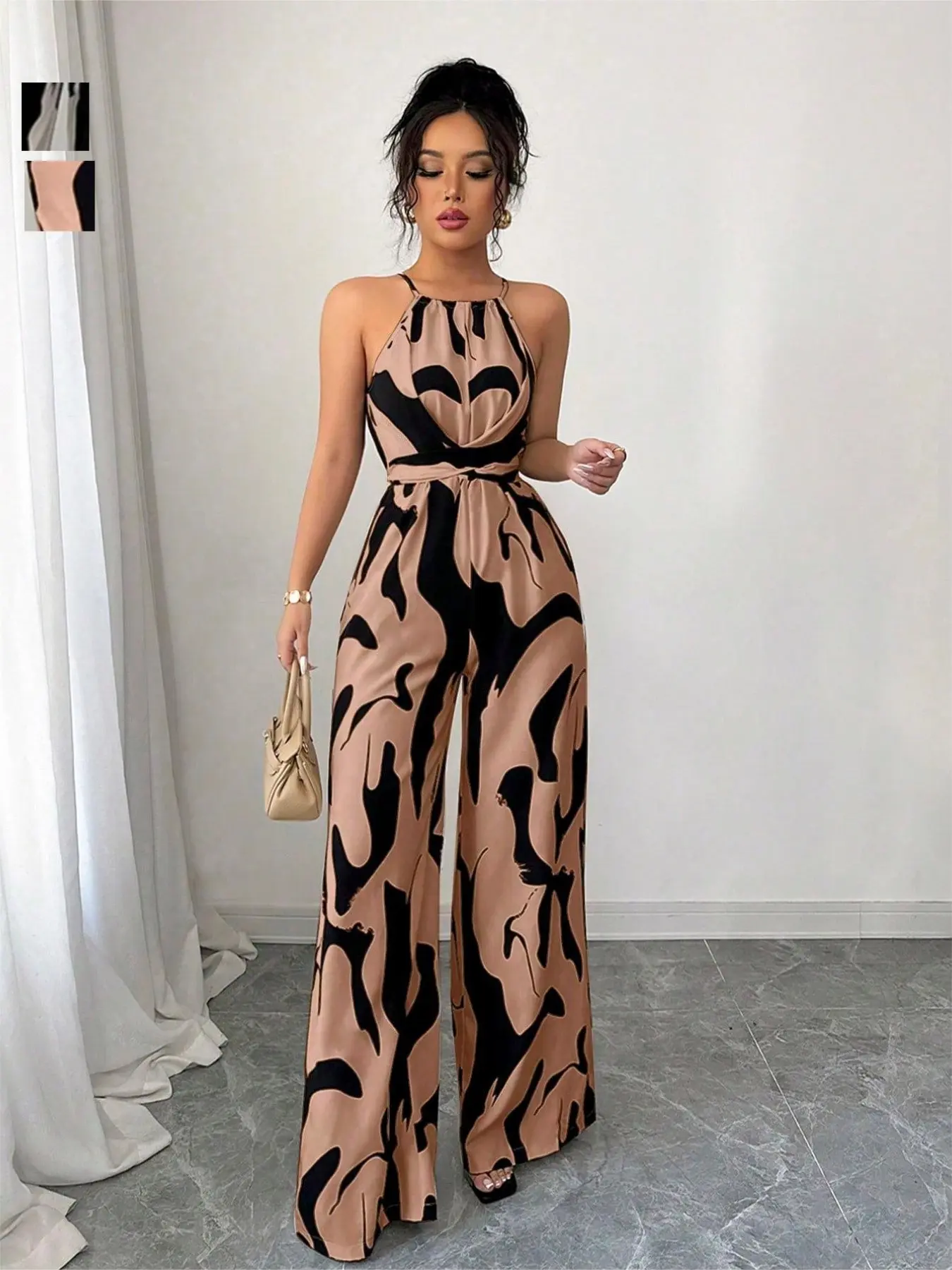 Elegant Commuter Workwear Formal Women's Halter One-Piece Dress Summer European Style Milk Spot Pattern Tie Neck Bodycon Womenswear