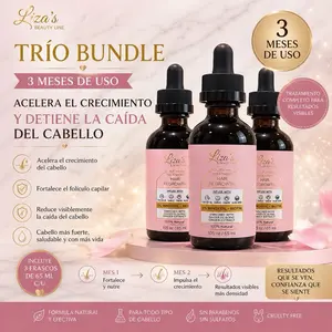 Liza's Beauty Line Trío Bundle - 3 Meses de Uso - Acelera el Crecimiento y Detiene la Caída del Cabello - 3 Frascos de 65 mL - Sin Parabenos y Sin Sulfatos - Cruelty Free
