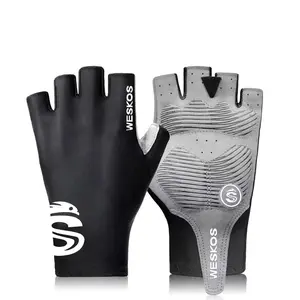 Outdoor Sports Cycling Sun Protection Half Finger Gloves, Breathable Anti-Slip Sweat Absorbent Shockproof Ice Silk Lycra Half Finger Gloves