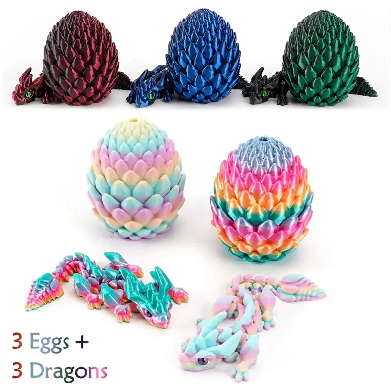 6-Piece Set, 3D Printed Ice Crystal Dragon Egg Model, Includes 3 Eggs + 3 Dragons, Jointed, Desktop Decor, Halloween Christmas Gift!