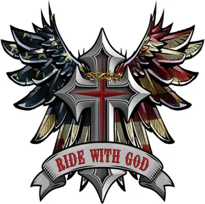 Premium Ride with God Wings and Cross Helmet Sticker Decal – Motorcycle Tank, Tool Box, Bumper Vinyl for Car, Truck – Weatherproof, Durable Christian Faith Vinyl Decal