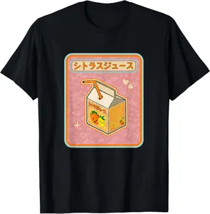 100% Cotton Kawaii Japanese Anime and Manga Orange Juice Box T-Shirt
