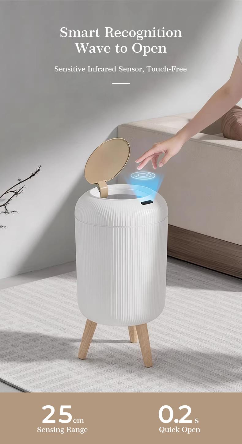 Pukomc Smart Induction Waterproof Trash Can for Bathroom, Bedroom, Office Nordic Style, Household Items Saving Space Motion Sensor Multifunctional Home Goods Environmentally Friendly Automatic
