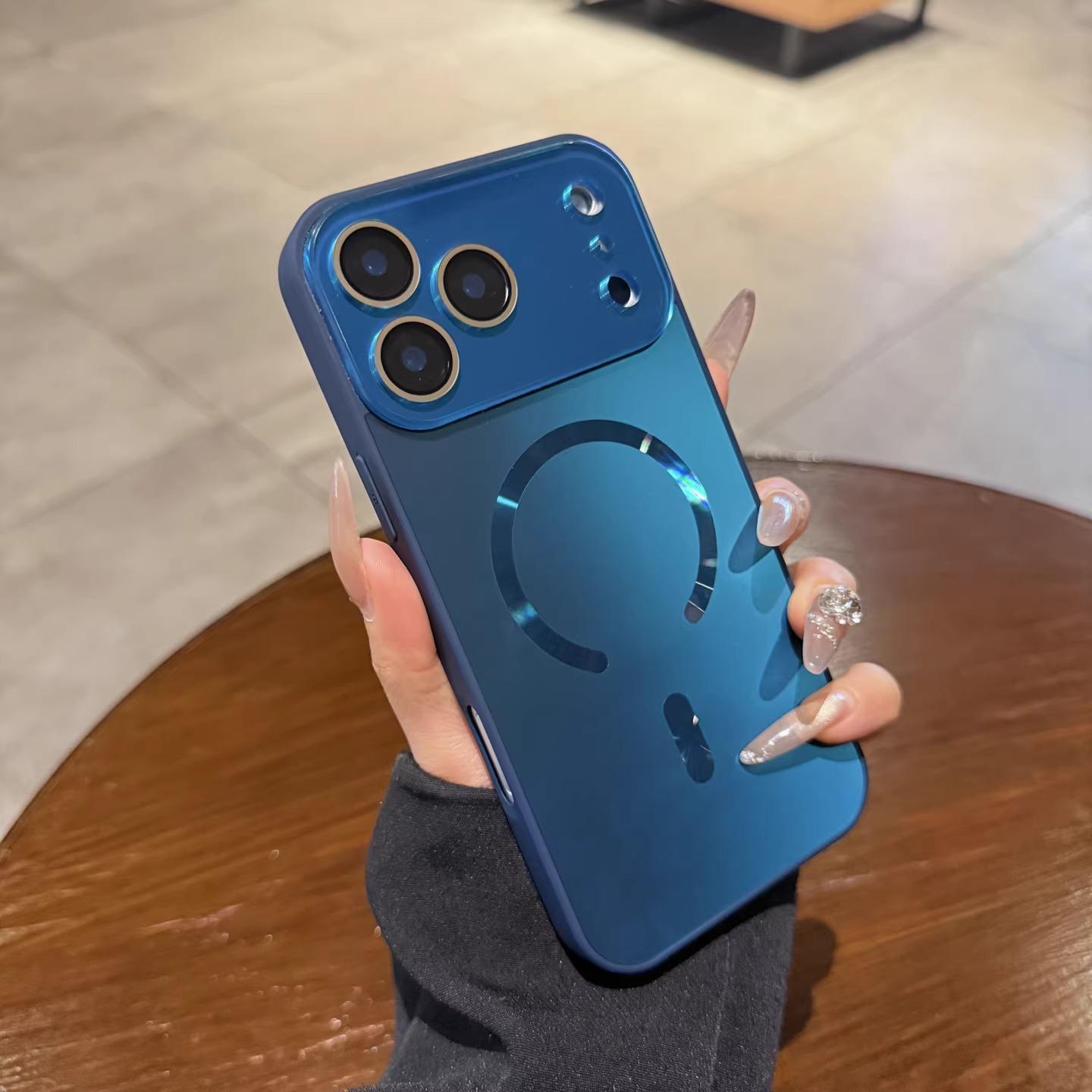 Magnetic large window phone case with Lens Protector , luxury aurora gradient color full camera protection shockproof cover for iPhone 17 Pro Max, 16 Plus, 15, 14, 13, 12, 11 junk