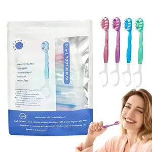5-In-1 Toothbrush Set with Dental Floss, Tongue Scraper & Interdental Brush, Soft Nylon Bristles, Travel Oral Care Tools