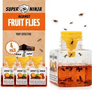 Super Ninja Fruit Fly Traps for Indoors - 4 Pack, Highly Effective Fruit Fly Catcher for Indoor Use for Home & Kitchen, Up to 3 Weeks of Performance per Bottle, Kid & Pet Friendly