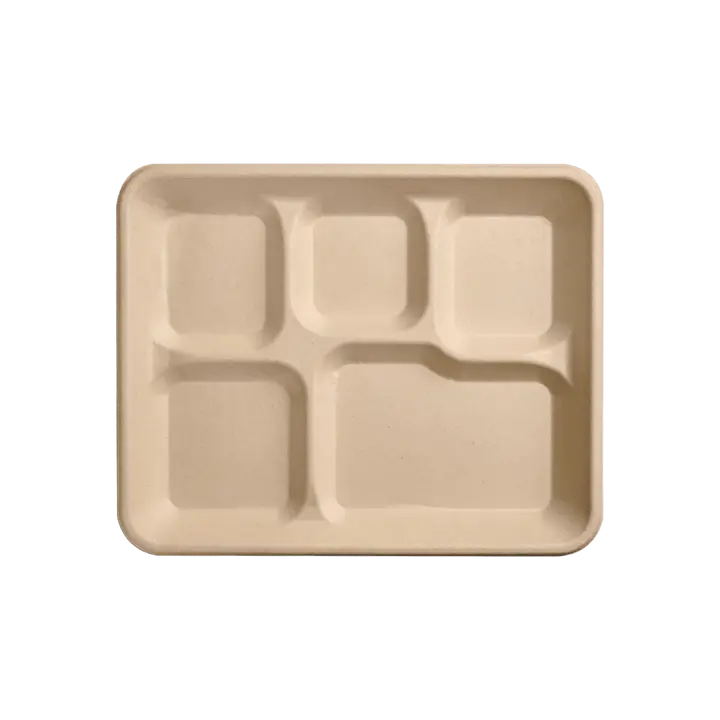 Bulk Compostable Sugarcane Pulp School Lunch Trays - 100% Biodegradable Serveware, Compostable Plates, Leakproof, Stackable Size, Dishwasher Safe, Freezer Safe Disposable Tableware for Schools, Back Kitchen