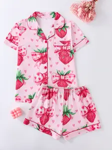 Pajamas Short Sleeve Set for Comfortable Sleepwear Soft Fabric Cozy Nightwear Ideal for Everyday Wear with Strawberry Pattern